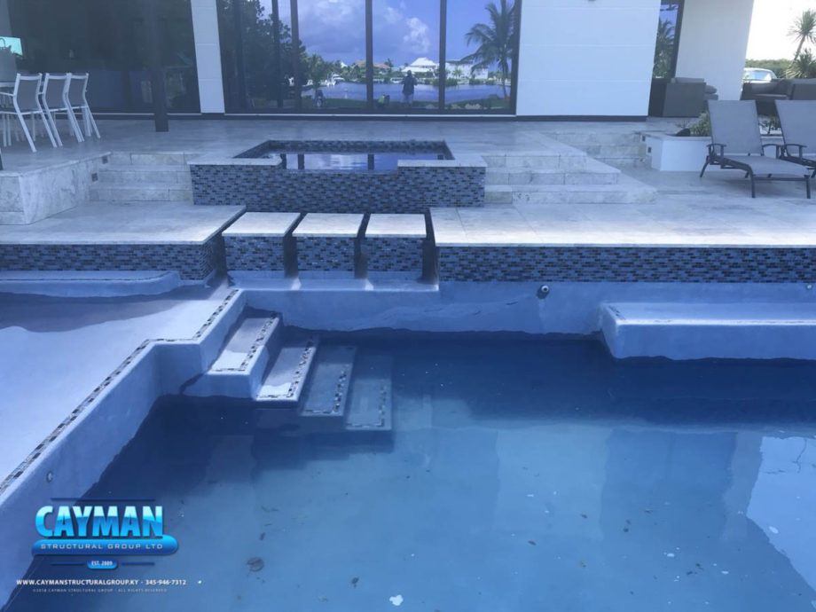 The completed pool has some finishing touches put on it.